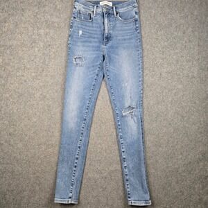 Denim Forum The Lola High Rise Skinny Jeans Womens 27 Blue Distressed Aritzia